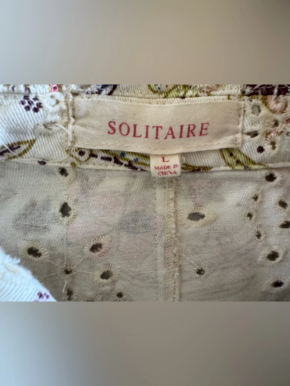 Solitaire Floral Eyelet Jacket Anthropologie Boho Cropped womens Large